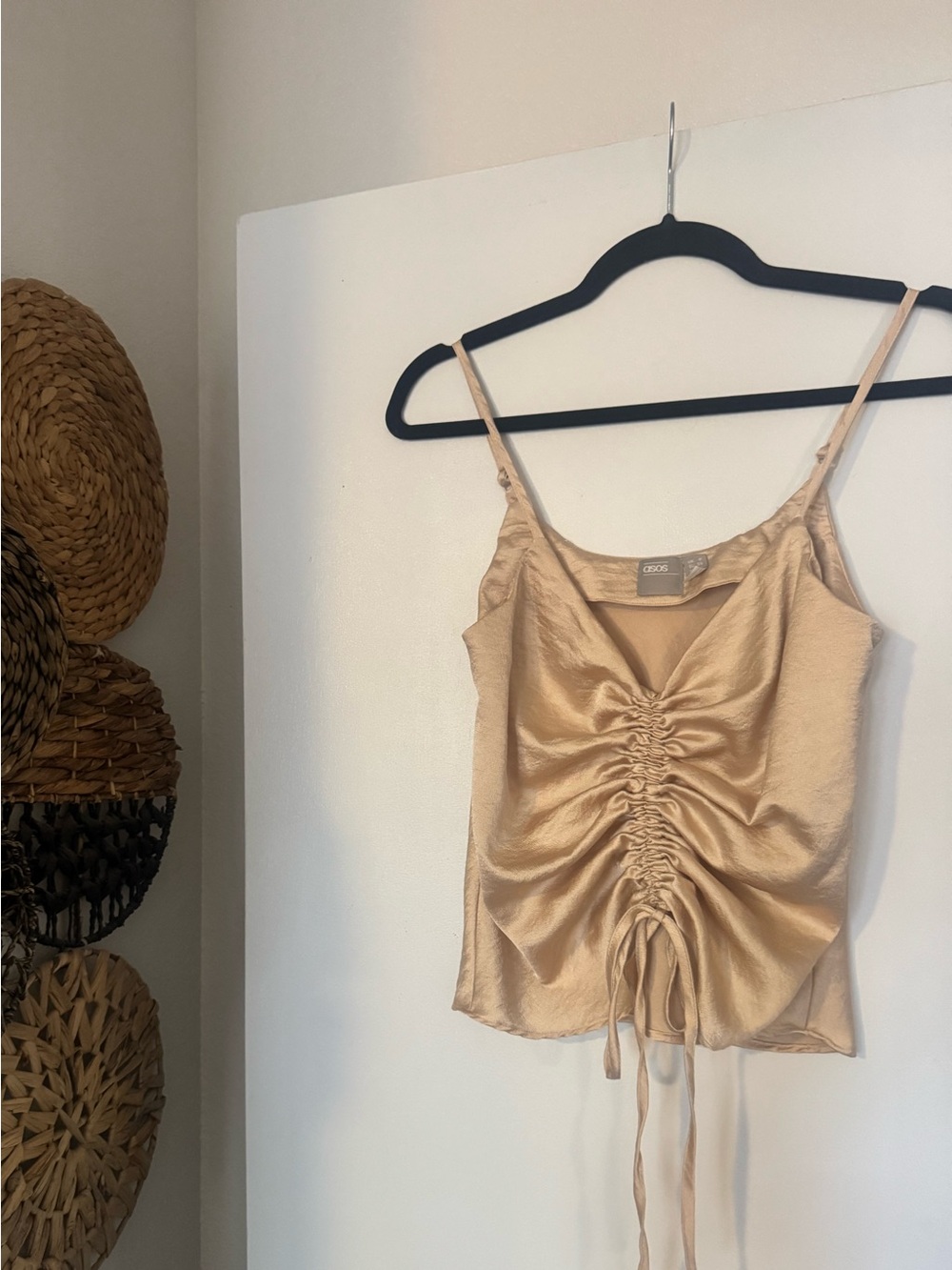 ASOS Champagne Satin Ruched Drawstring Cami Top